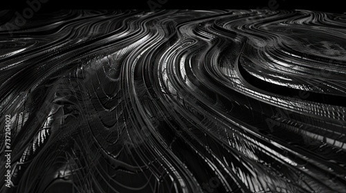 black and white sketch of a black wood floor with curves, in the style of striated resin veins, intricate psychedelic landscapes, mundane materials, darkroom printing, varying wood grains, fluid gestu