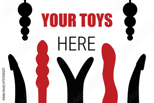Banner for a sex shop. Red and black sex toys. Vector illustration for your business.