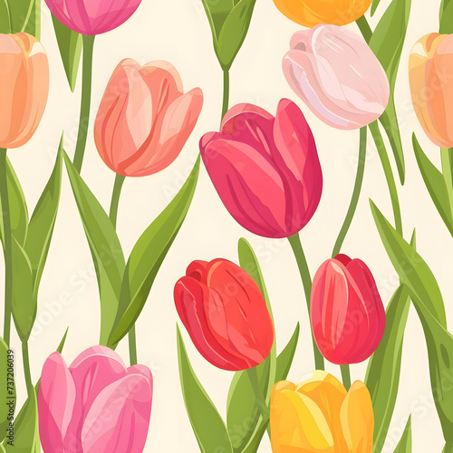 Cute tulips flower seamless pattern background.