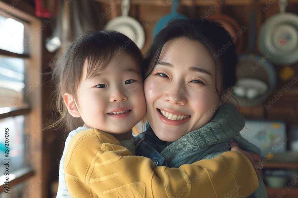 mom and her child are laughing and hugging each other mom and her child are laughing and hugging each other