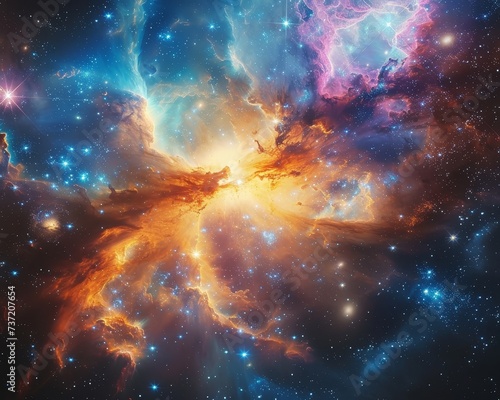 Quantum fluctuations weaving through a cosmic nebula showcasing interstellar energy fields and astrophysics wonders