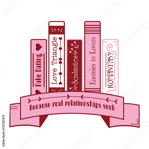 Stack of books. Romance books reading. Concept of love story, romance novel, literary genre. Study and learn symbol Love reading logo. Isolated hand drawn vector illustration