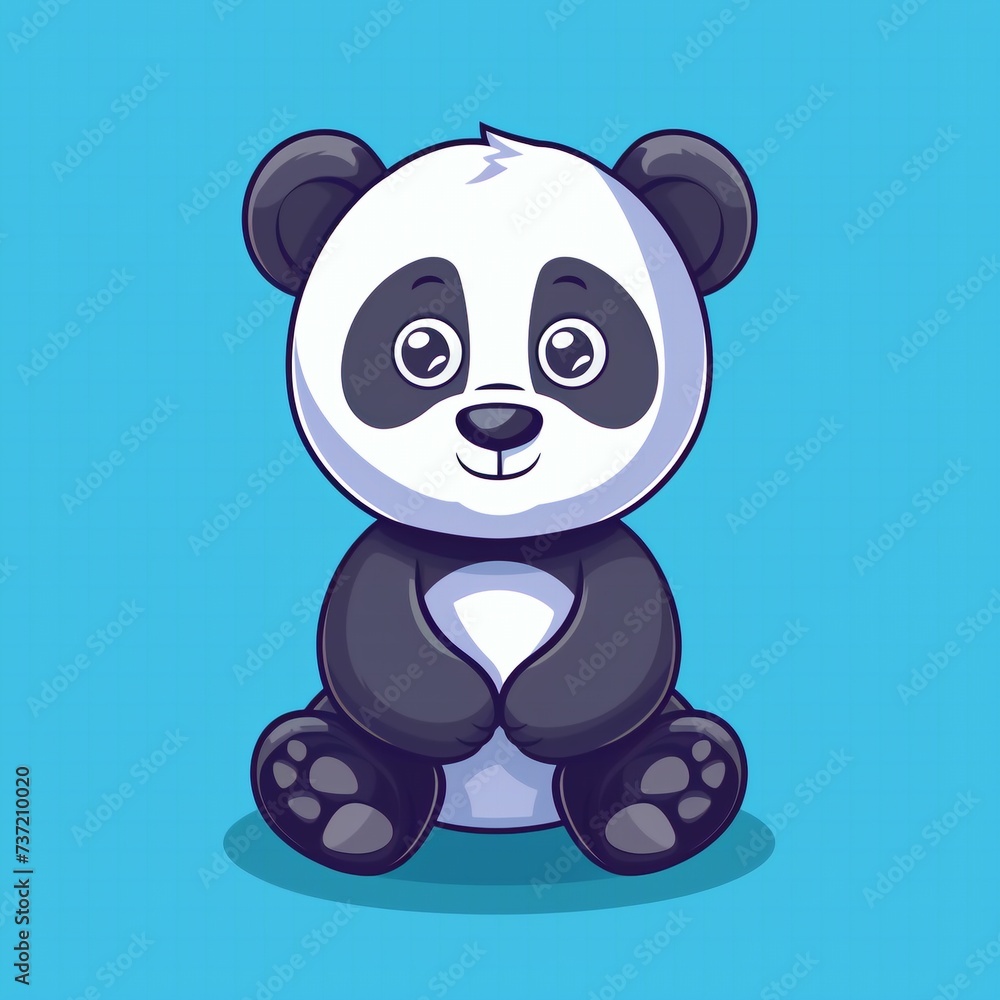 Naklejka premium Cute panda logo, flat design, cartoon character.