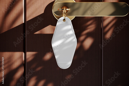 Plastic key chain with ring mockup. 3D rendering