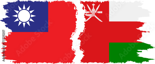 Oman and Taiwan grunge flags connection vector