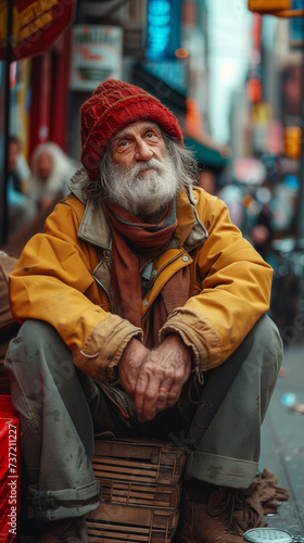 A homeless man on a New York street