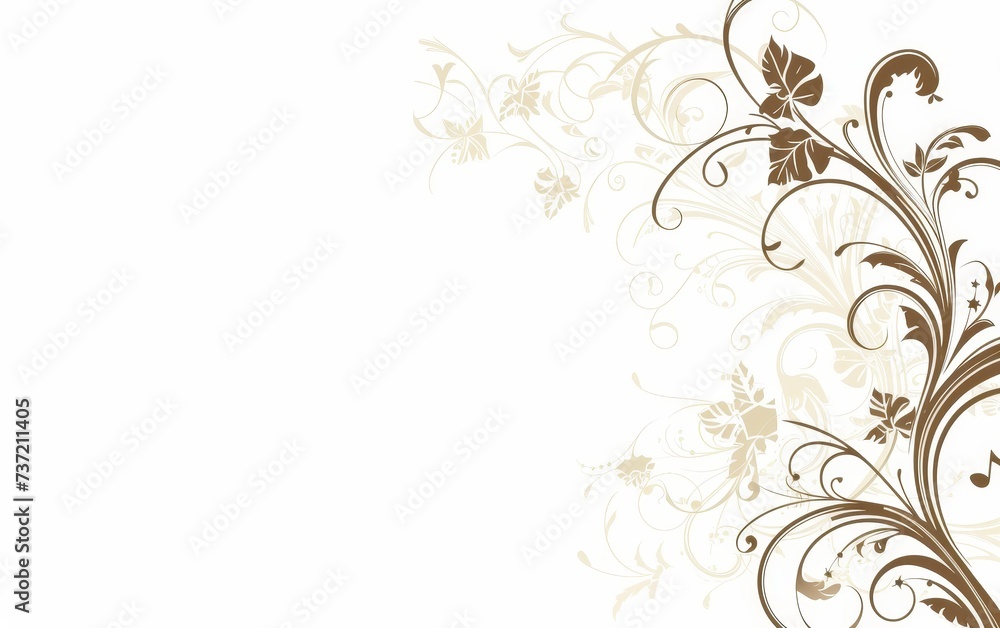 An intricate floral design with swirls and leaf motifs adorns a beige background, providing an elegant and sophisticated template for design and creativity.. An intricate floral design with swirls and leaf motifs adorns a beige background, providing an elegant and sophisticated template for design and creativity..