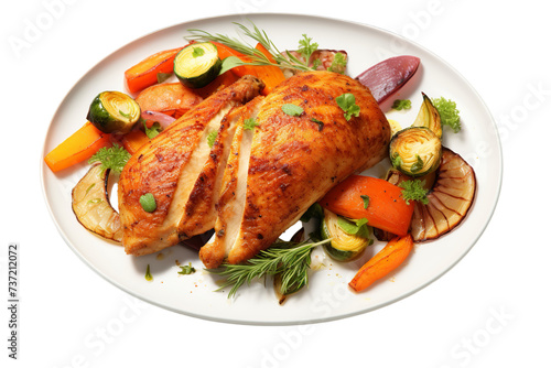 roasted chicken breast with veggies set, Isolated on transparent PNG background, Generative ai