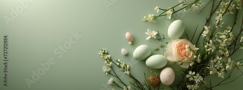 Ethereal Nest  A Harmonious Blend of Spring and New Beginnings Amidst a Tranquil Green Backdrop