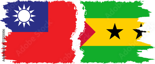 Sao Tome and Principe and Taiwan grunge flags connection vector