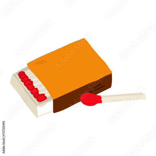 Cartoon vector illustration.  Wooden sticks of matches in an open box. Packed matches.