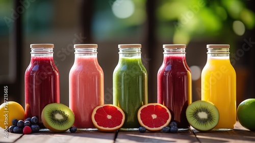 healthy fresh fruit and vegetable smoothies drink in bottle ,  Generative ai © QuietWord