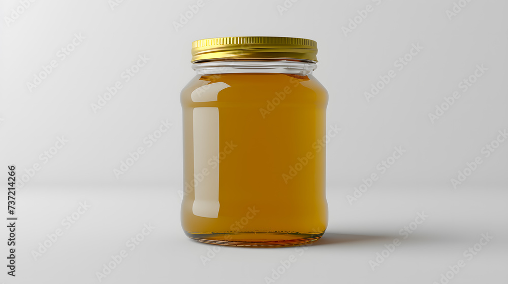 Glass jar with honey mockup on white background Glass jar with honey mockup on white background
