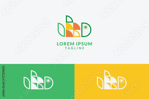 Abstract geometric fish logo in tropical colors. Vector logo template for branding in children clothing, toys, entertainment and more