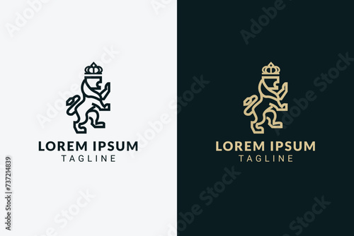 Royal lion minimalist geometric logo concept. Vector logo template for branding companies in real state, finances, marketing and more