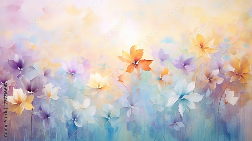 painting style illustration, beautiful soft tone color flowers blossom garden, Generative Ai