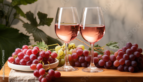 Fresh grape wine on wooden table  nature gourmet celebration generated by AI