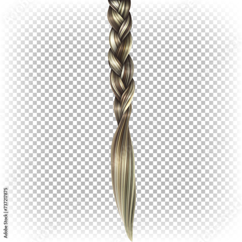 Long braid of dyed black hair isolated on a transparent background. Vector realistic illustration.