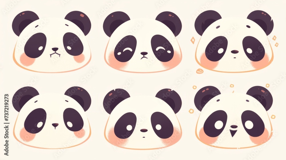 A group of panda faces with different expressions