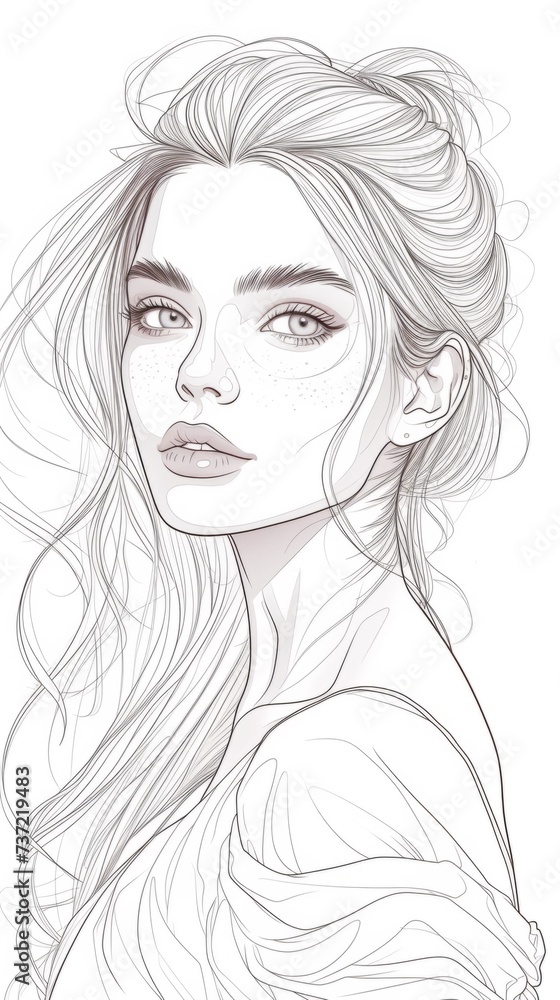 A drawing of a woman with long hair A drawing of a woman with long hair
