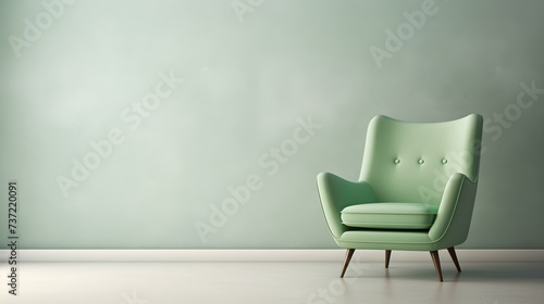 Elegant light green Chair in a light Room. Blank Wall for Mockup Templates