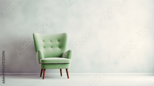 Elegant light green Chair in a light Room. Blank Wall for Mockup Templates