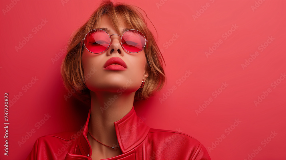 A trendsetting woman in vibrant avant-garde attire poses confidently against a color-blocked minimalist background, embodying bold style and innovative design. A trendsetting woman in vibrant avant-garde attire poses confidently against a color-blocked minimalist background, embodying bold style and innovative design.