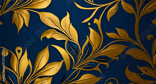 abstract gold floral pattern with blue background