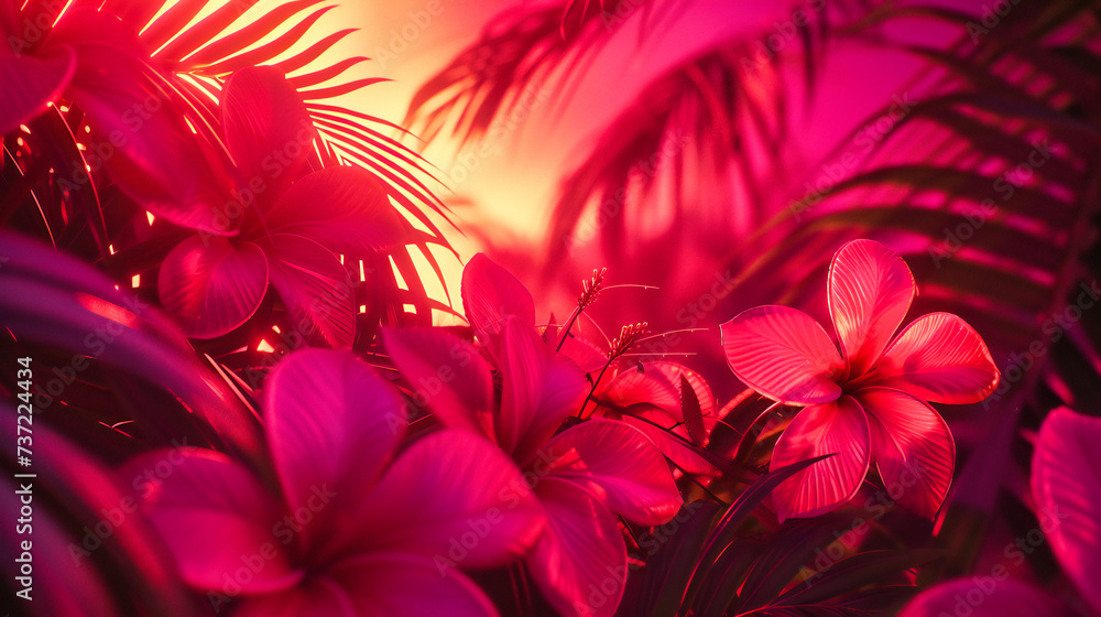 Tropical Flower Elegance, Fresh Pink and White Blooms, Natures Beauty in Bright Spring Light - obrazy, fototapety, plakaty 