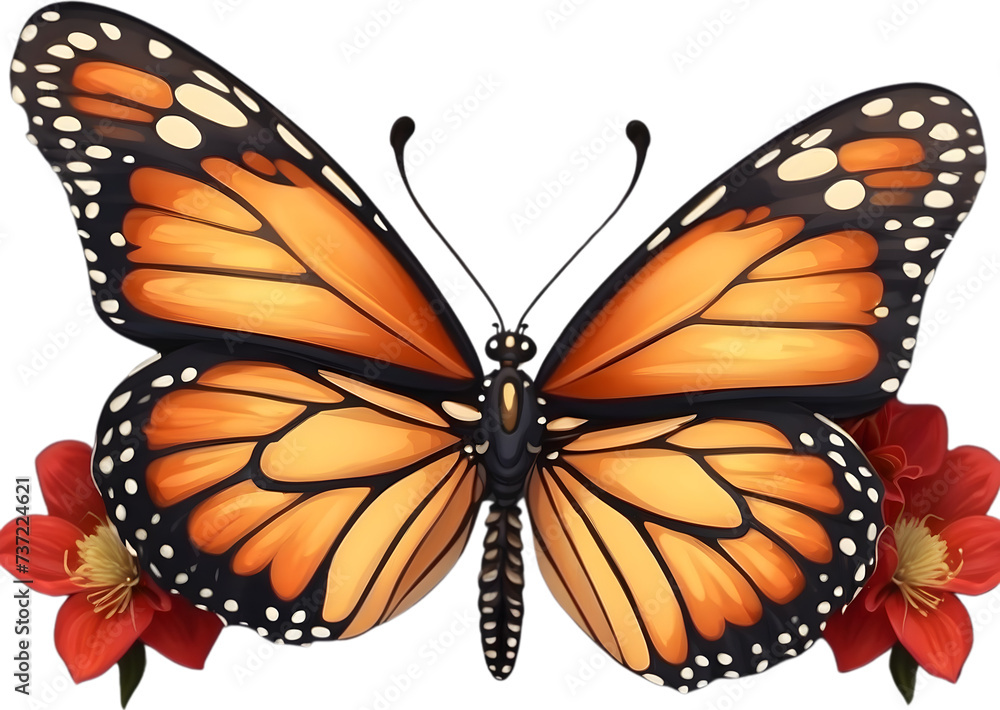 Bright Butterfly Illustration on White Backgrounds Bright Butterfly Illustration on White Backgrounds