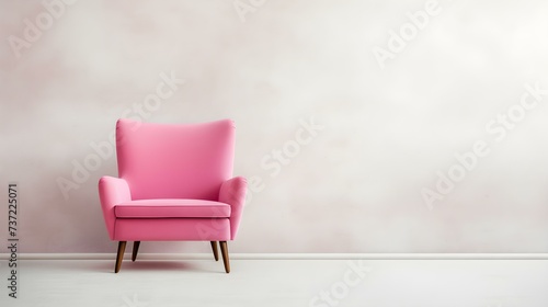 Elegant pink Chair in a light Room. Blank Wall for Mockup Templates