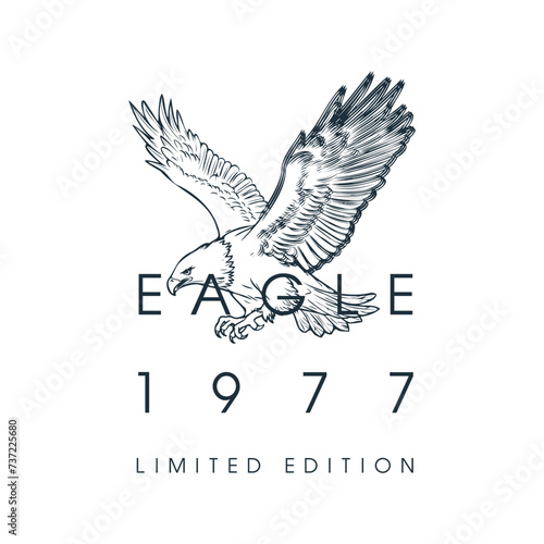 vector image of an eagle written eagle 1977 limited edition, embroidered styleVector for silkscreen, dtg, dtf, t-shirts, signs, banners, Subimation Jobs or for any application photo