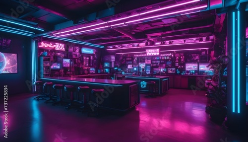 Cyberpunk gamer studio  purple and blue lights