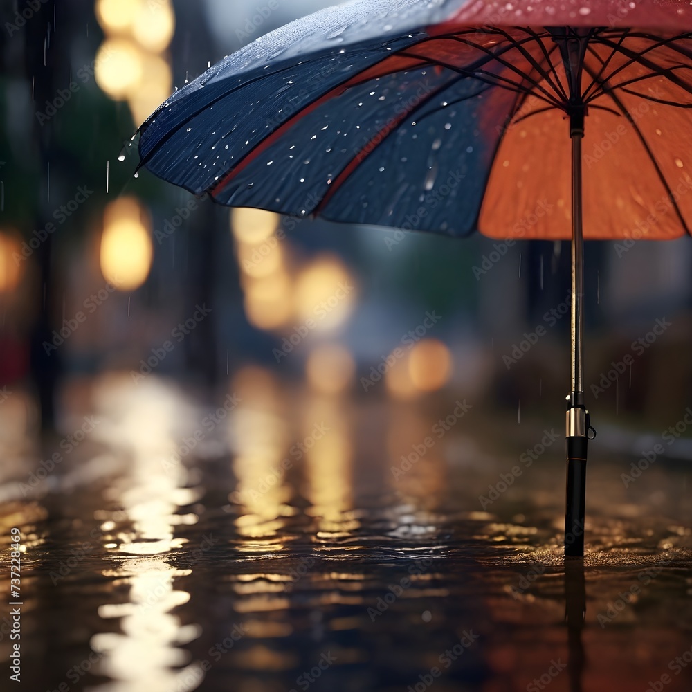 Close-up view of heavy rain under an umbrella