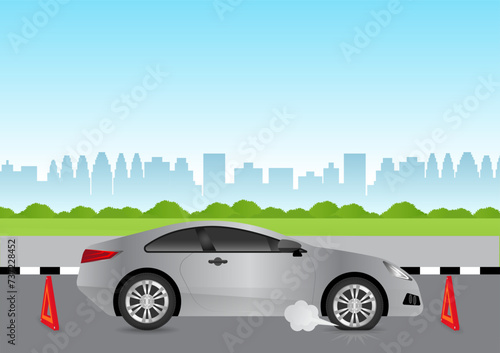 Car Flat Tire or Punctured Wheel Vector Illustration. 
