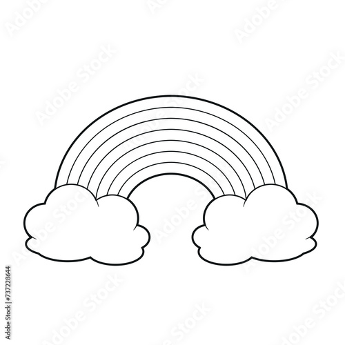 Symmetric cartoon rainbow outlined for coloring on white background