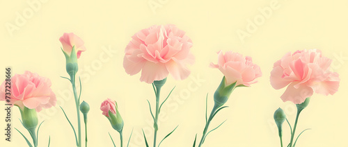 Blooming Elegance: A Serene Display of Pink Carnations Against a Soft Yellow Backdrop