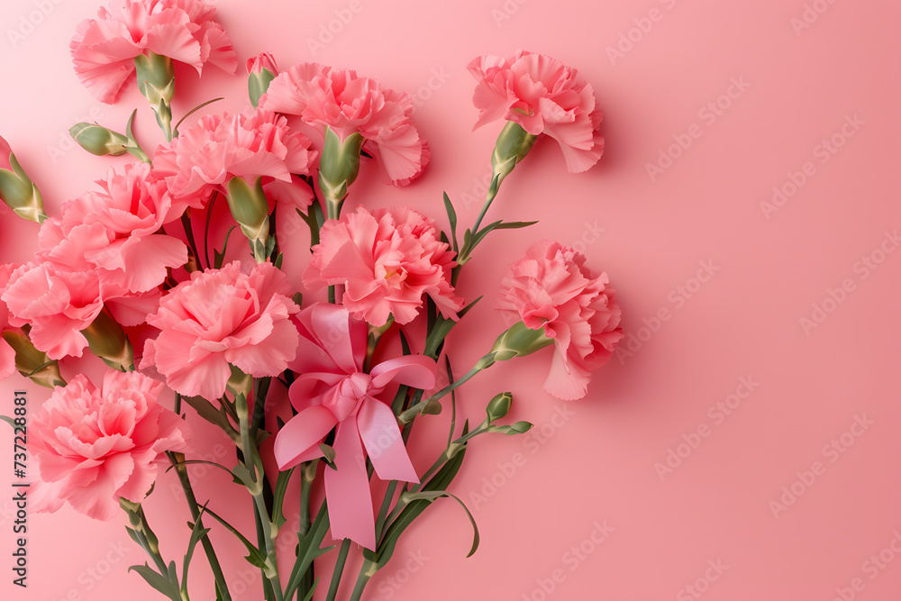 Blooming Pink Carnations on a Soft Pastel Background: A Symbol of Love and Fascination Blooming Pink Carnations on a Soft Pastel Background: A Symbol of Love and Fascination