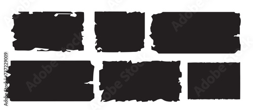 set of black and white splashes a set of scuffed shapes in the form of adhesive tape with torn edges. grunge-style background, design elements