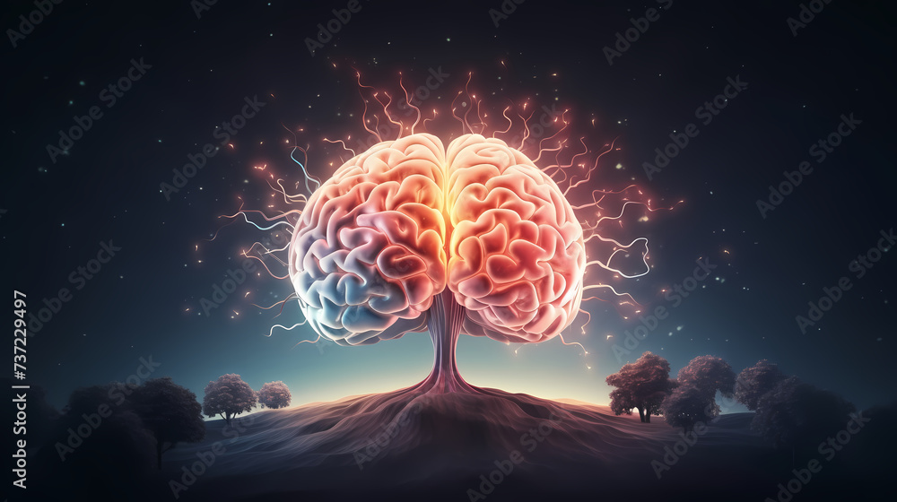3D rendering of the brain, exploring how the brain affects creative thinking 3D rendering of the brain, exploring how the brain affects creative thinking