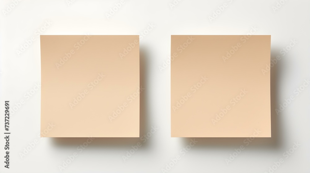 Two Beige square Paper Notes on a white Background. Brainstorming Template with Copy Space