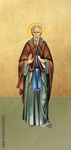 Traditional orthodox icon of Saint Petrit Korishes (english name). Christian antique illustration on golden background in Byzantine style