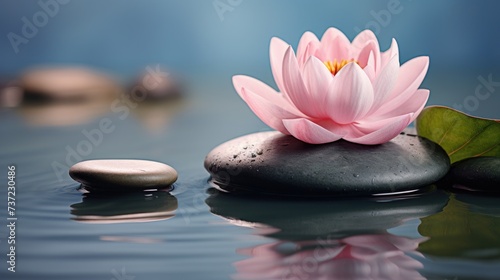 Spa still life with water lily and zen stone in a serenity pool