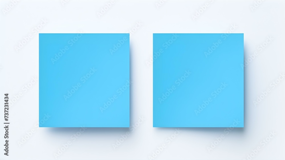 Two Blue square Paper Notes on a white Background. Brainstorming Template with Copy Space