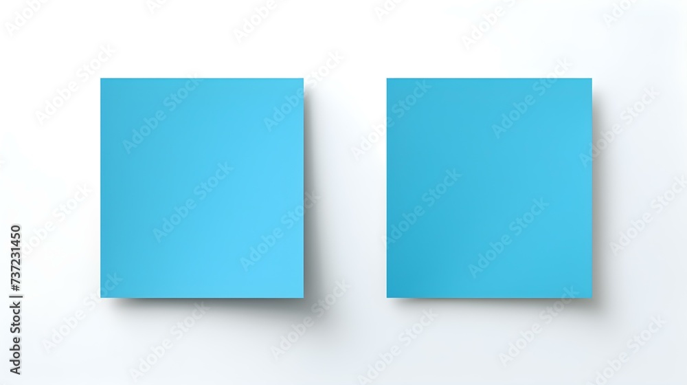 Two Blue square Paper Notes on a white Background. Brainstorming Template with Copy Space