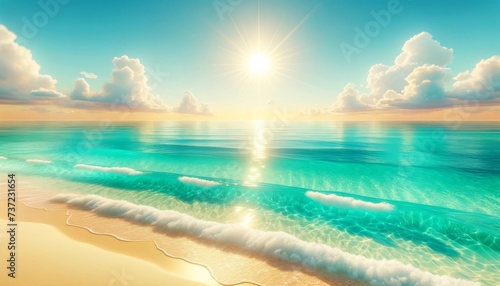 Radiant Dawn: Glistening Waters and Golden Sands at Sunrise
