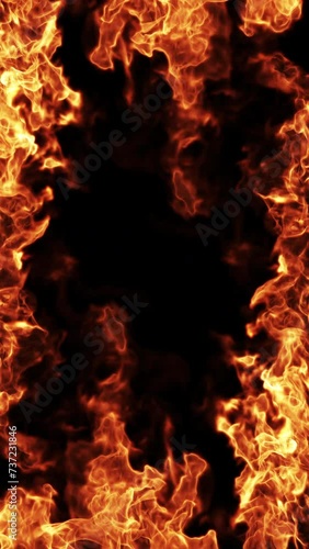 Fire frame vertical animation on background. Overlay perfect for compositing into your shot