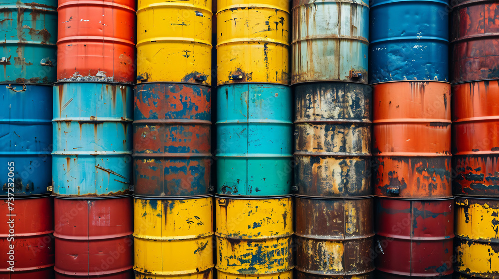stack of colorful oil barrels stack of colorful oil barrels