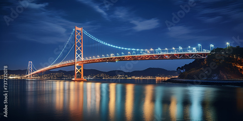 golden gate bridge at night, Cityscape with Iconic Bridges, Bay Bridge At Night With Moon And Stars Background, view of the golden gate bridge on cozy blurred background, Generative AI