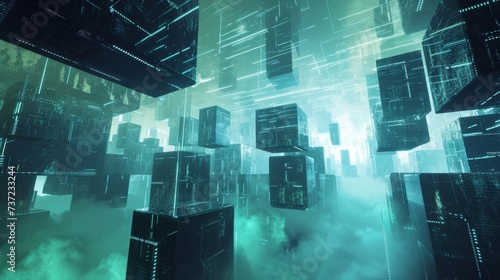 Futuristic Metropolis in the Clouds: Digital Skyline and Virtual Reality Concept